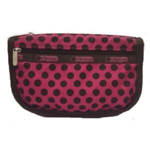 New LeSportsac pink brown polka dots cosmetic bag